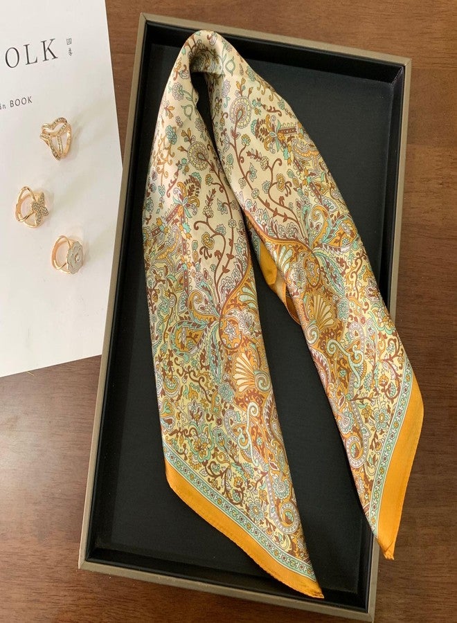 NIDMIDO Women's Square Neck Satin Silk Scarfs Head Scarf Satin Silk Feeling Scarf Sleeping Hair Wrapping Night 27.5" (B Yellow) - Image 4
